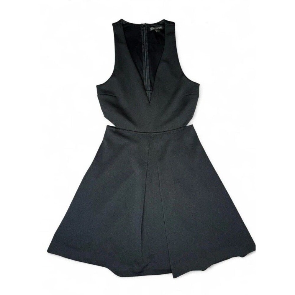 Express Women's Sleeveless Little Black Mini Dress with Cutouts & Keyhole Size 0 - Picture 5 of 5